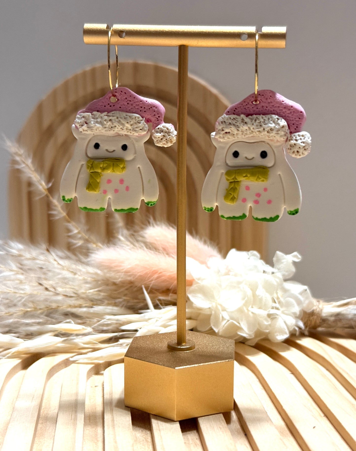 Handmade Christmas Yeti Earrings