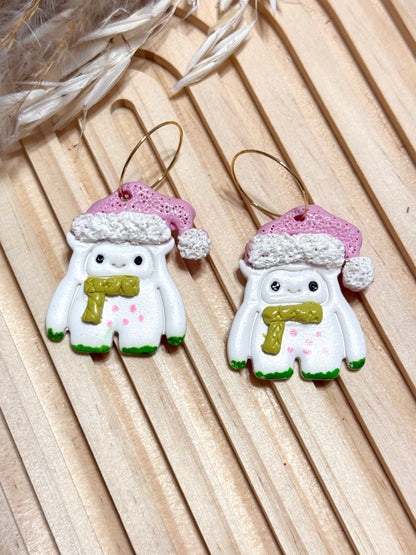 Handmade Christmas Yeti Earrings