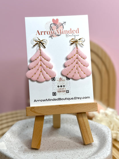 Handmade Festive Pink Christmas Tree Earrings