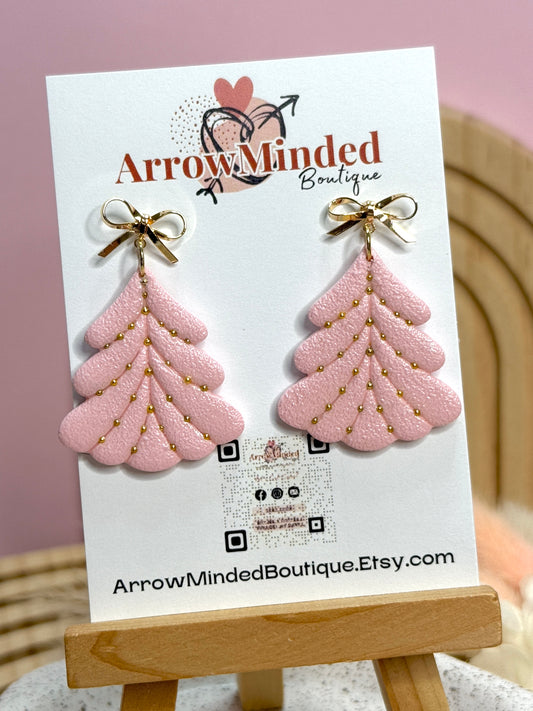 Handmade Festive Pink Christmas Tree Earrings