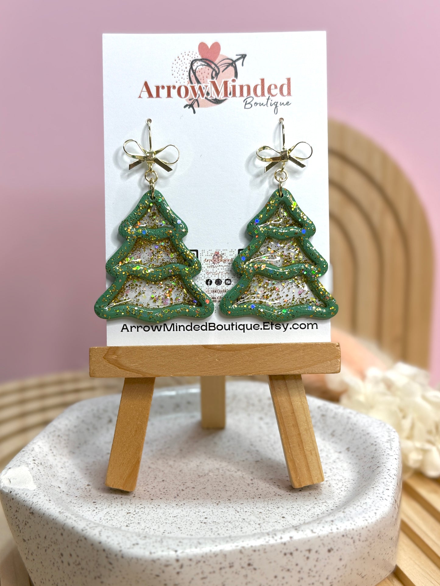 Handmade Sparkling Christmas Tree Earrings