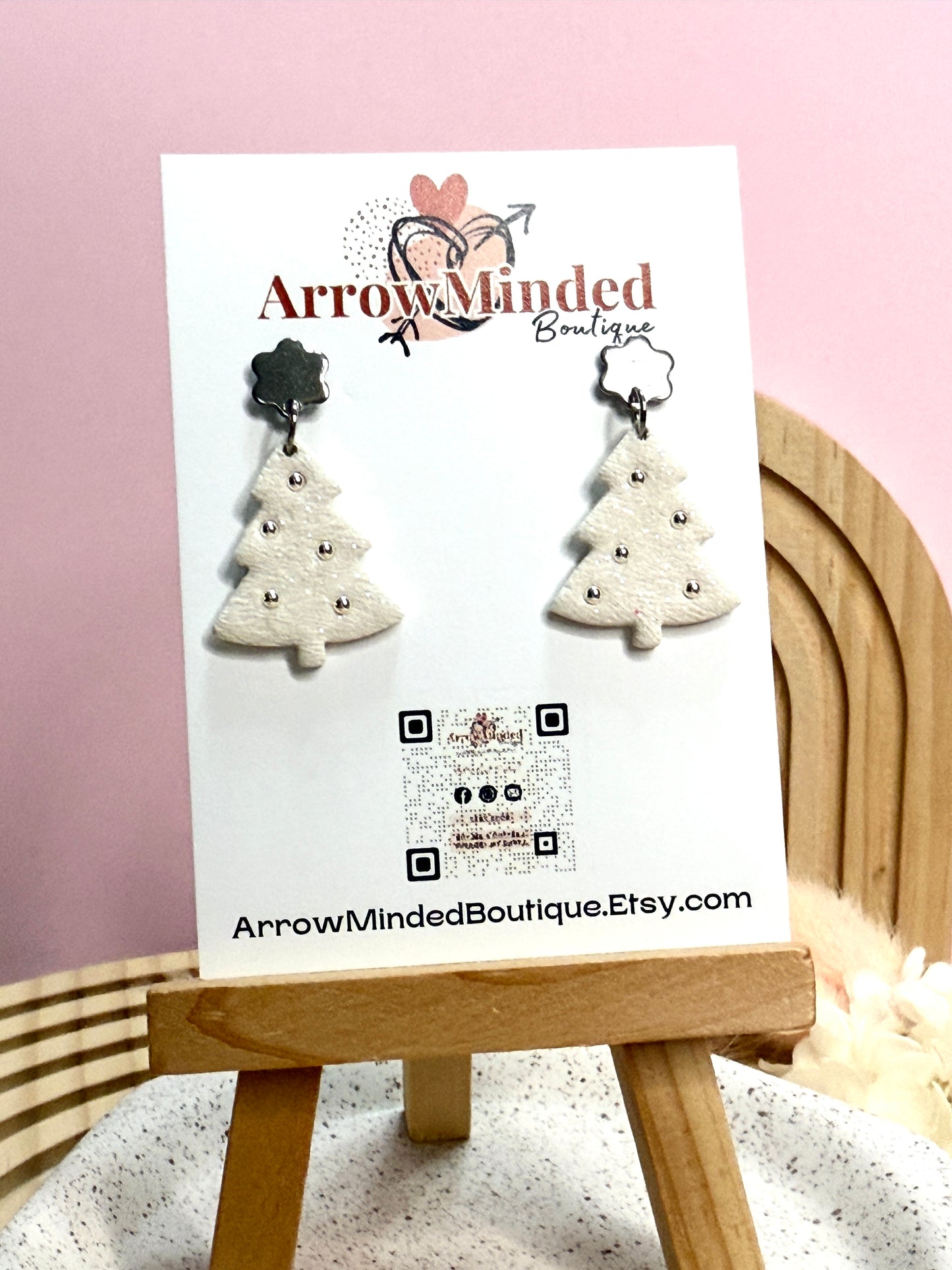 Handmade White Christmas Tree Earrings