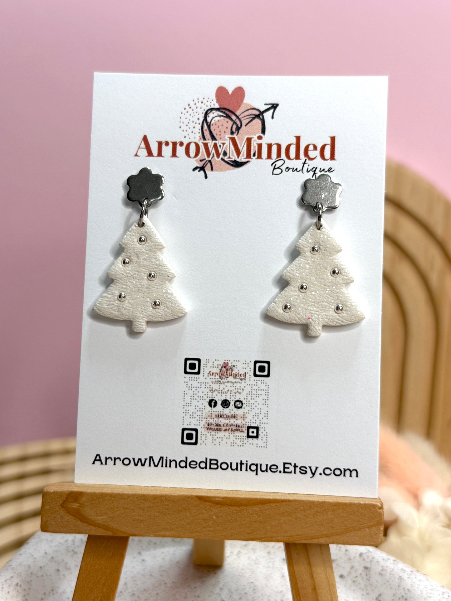 Handmade White Christmas Tree Earrings