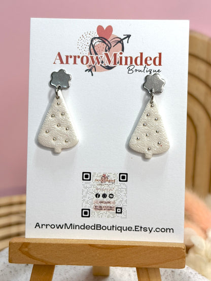 Handmade White Christmas Tree Earrings