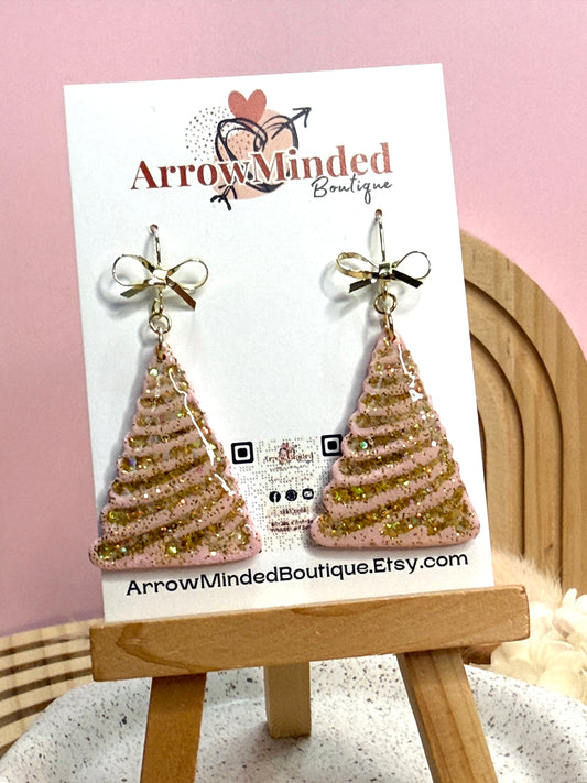 Handmade Pink Glittery Christmas Tree Earrings