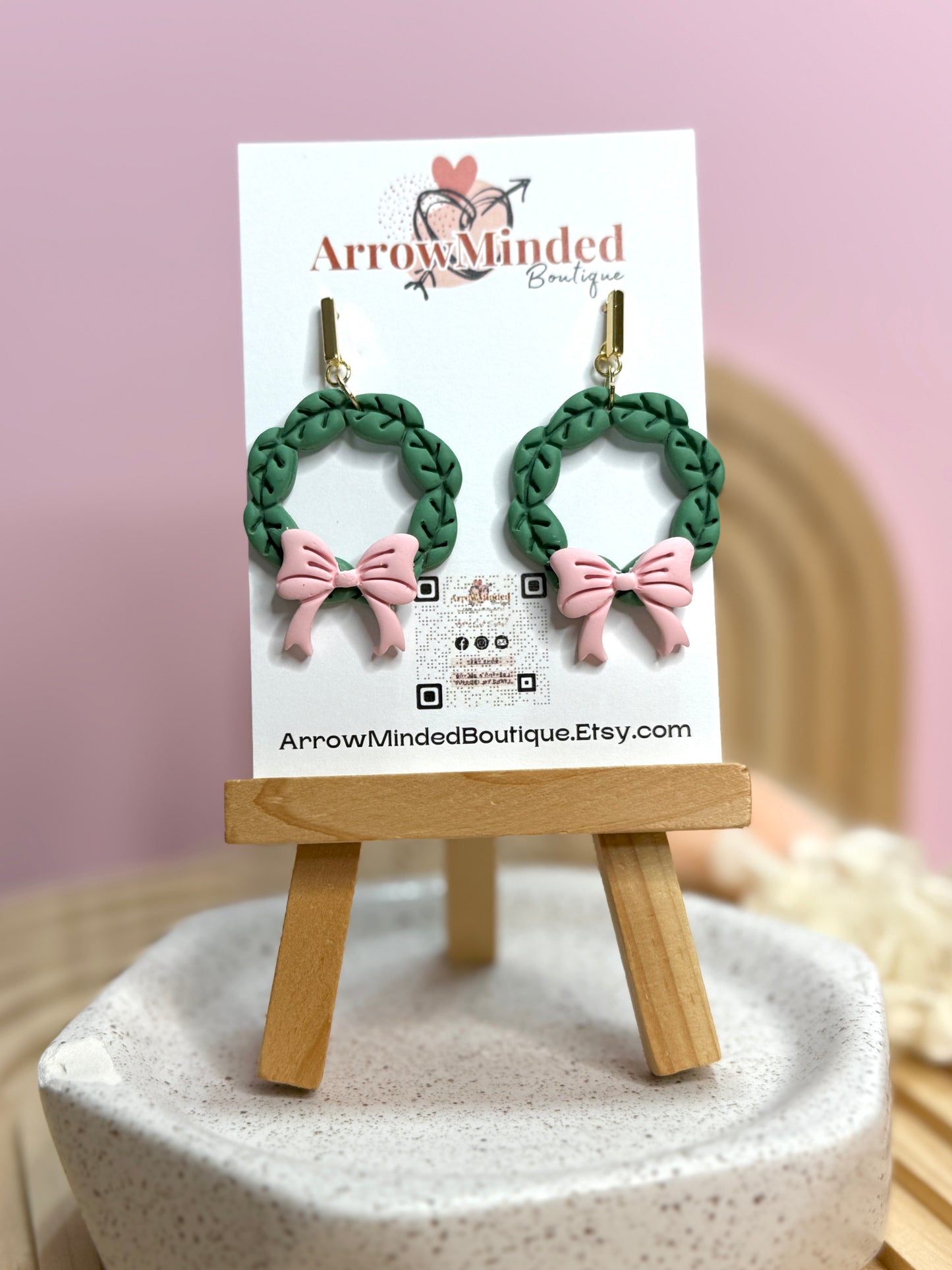Handmade Christmas Wreath Earrings