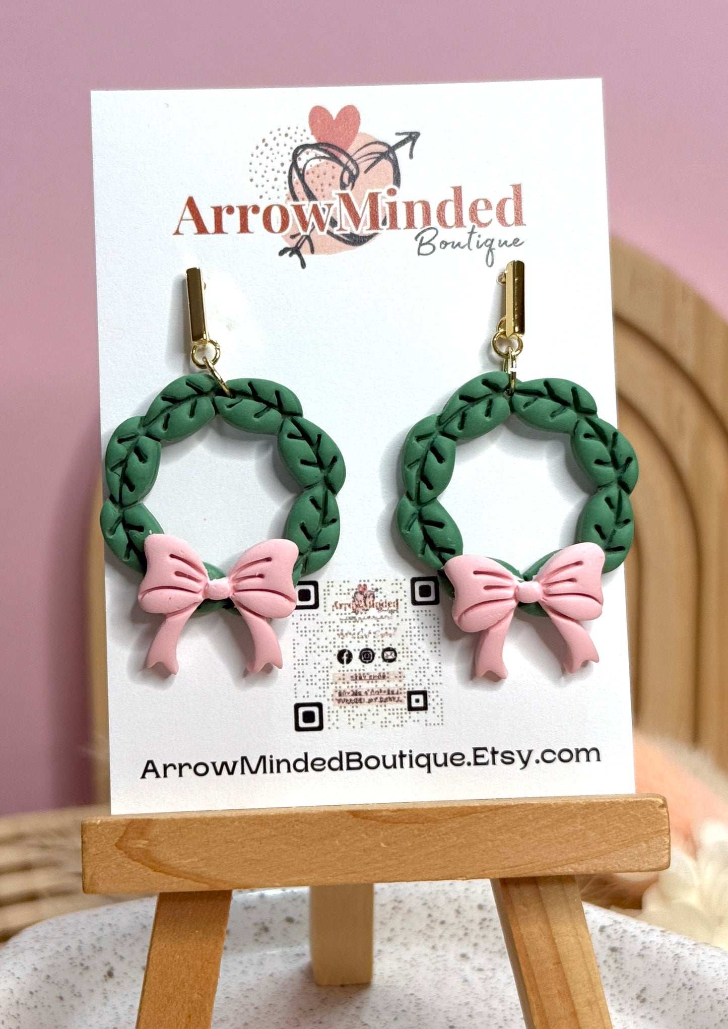 Handmade Christmas Wreath Earrings