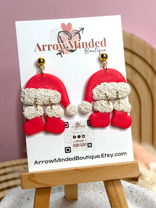 Handmade Festive Bright Pink Santa Earrings