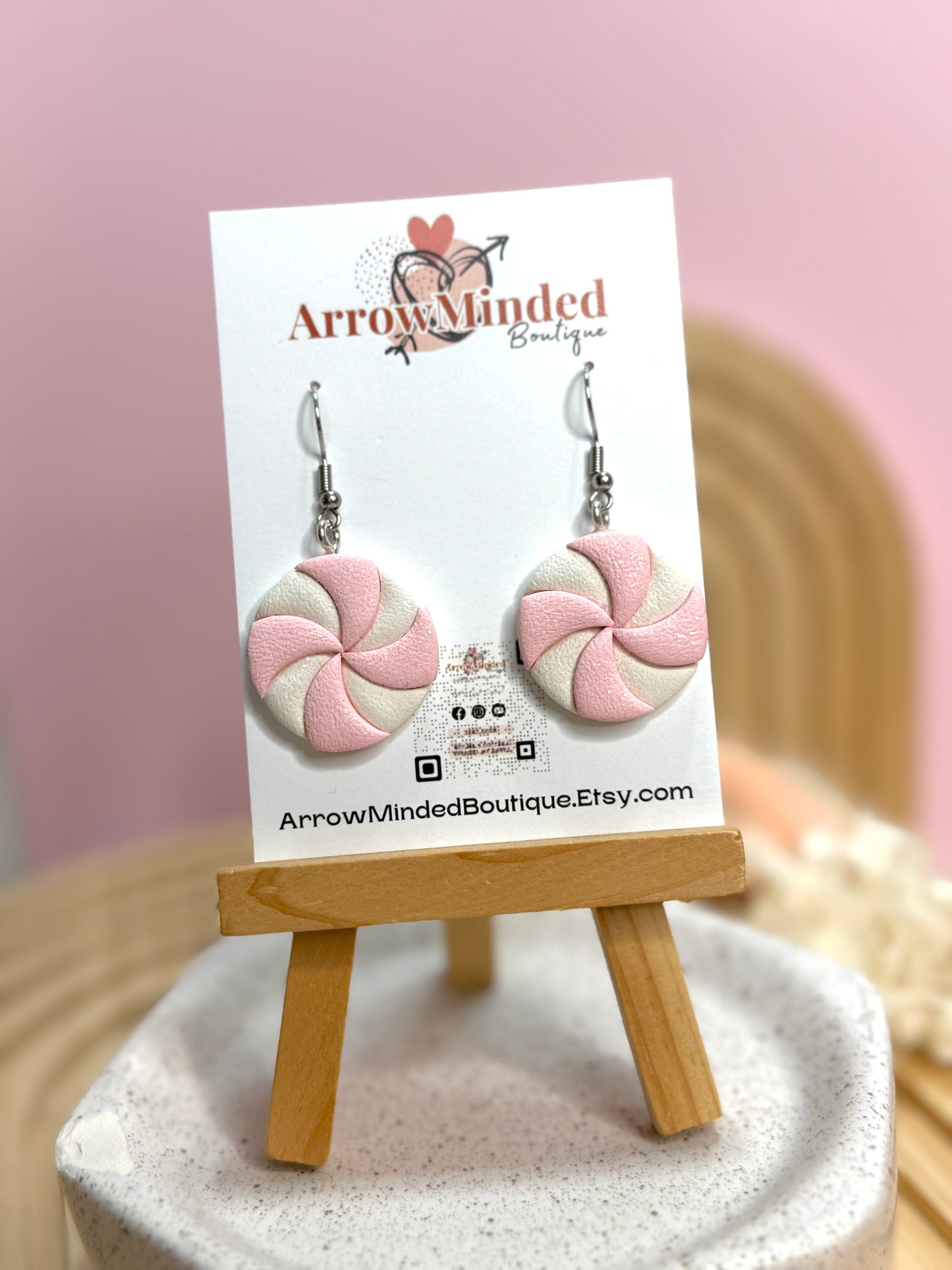 Handmade Christmas Pink Peppermint Dangles