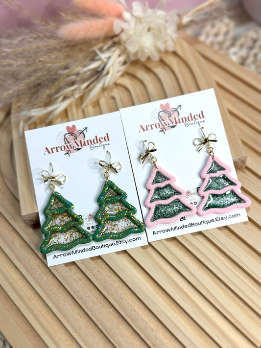 Handmade Sparkling Christmas Tree Earrings