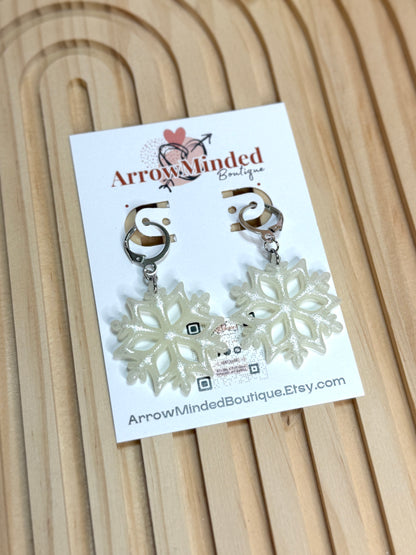 Handmade Shimmery Winter Snowflake Earrings