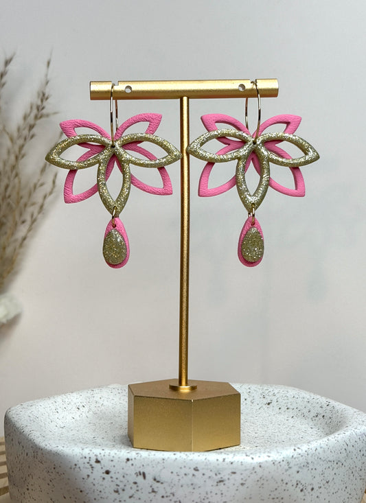 Handmade Pink & Gold Whimsy Lotus Dangles