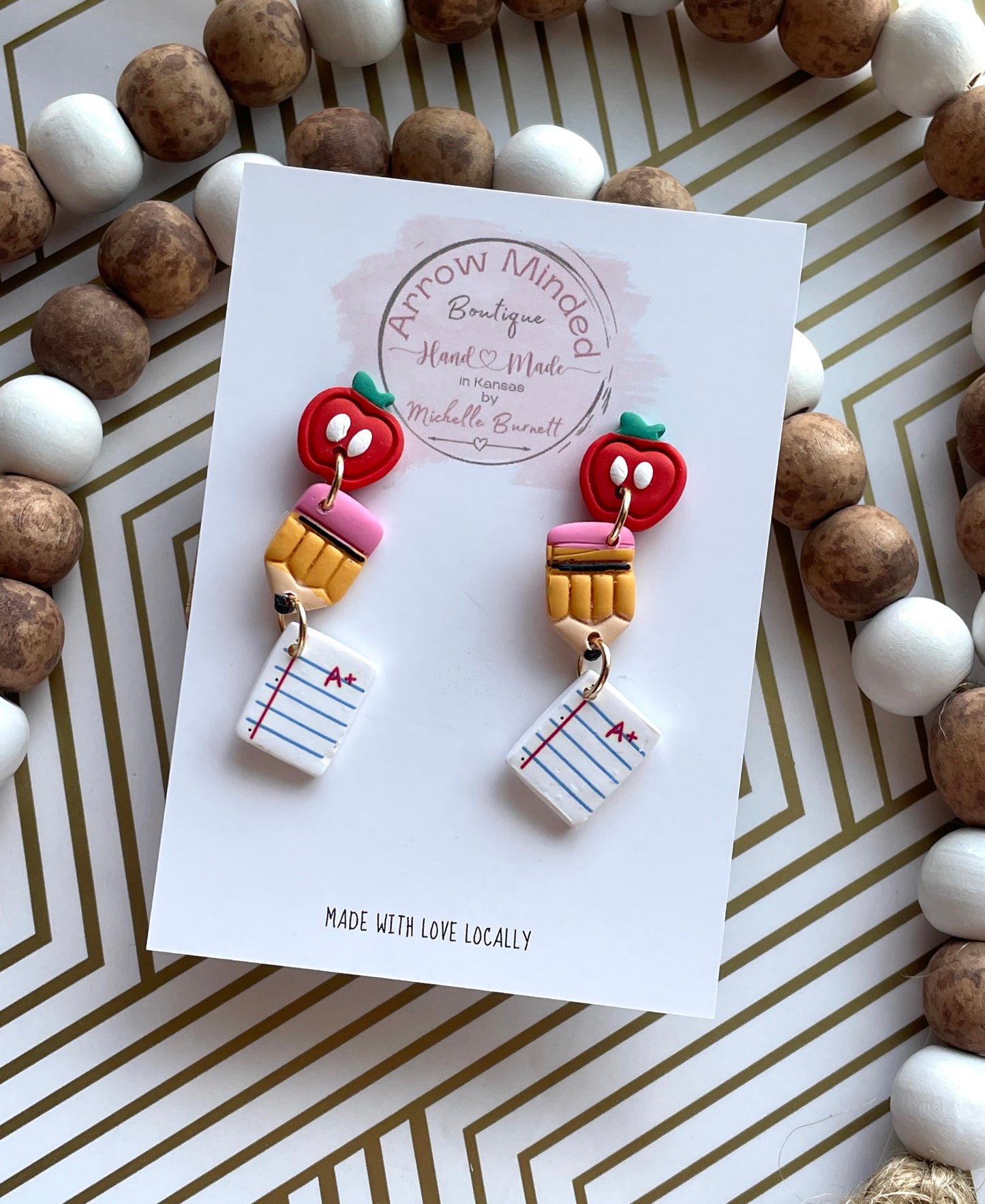 Handmade Apple Pencil Paper Dangle Earrings