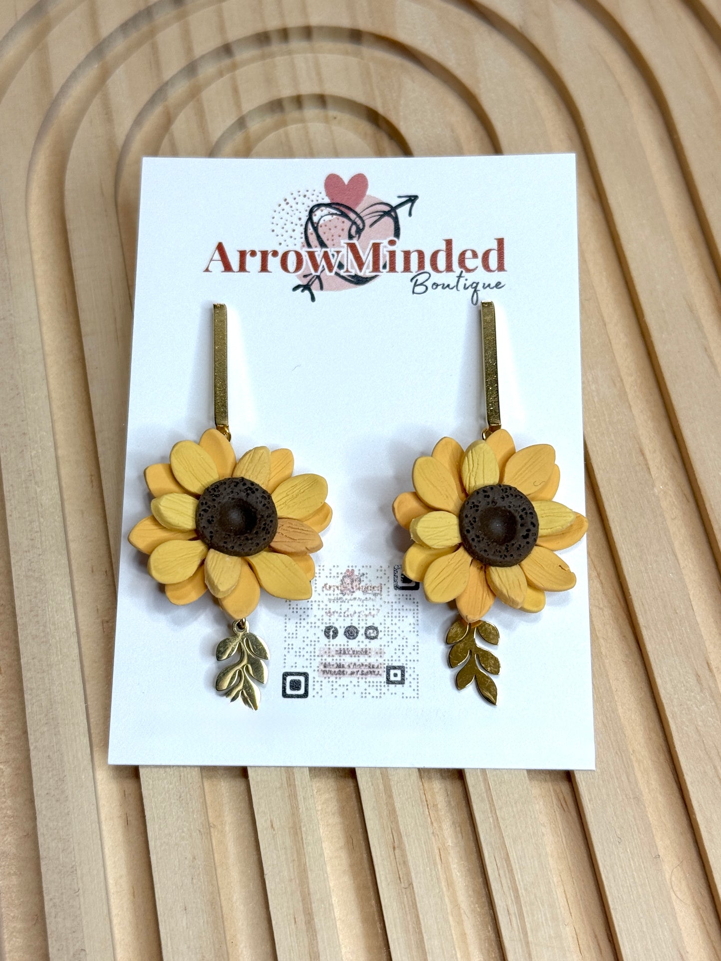 Handmade Sunflower Gold Leaf Dangles