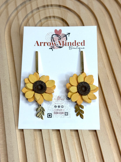 Handmade Sunflower Gold Leaf Dangles