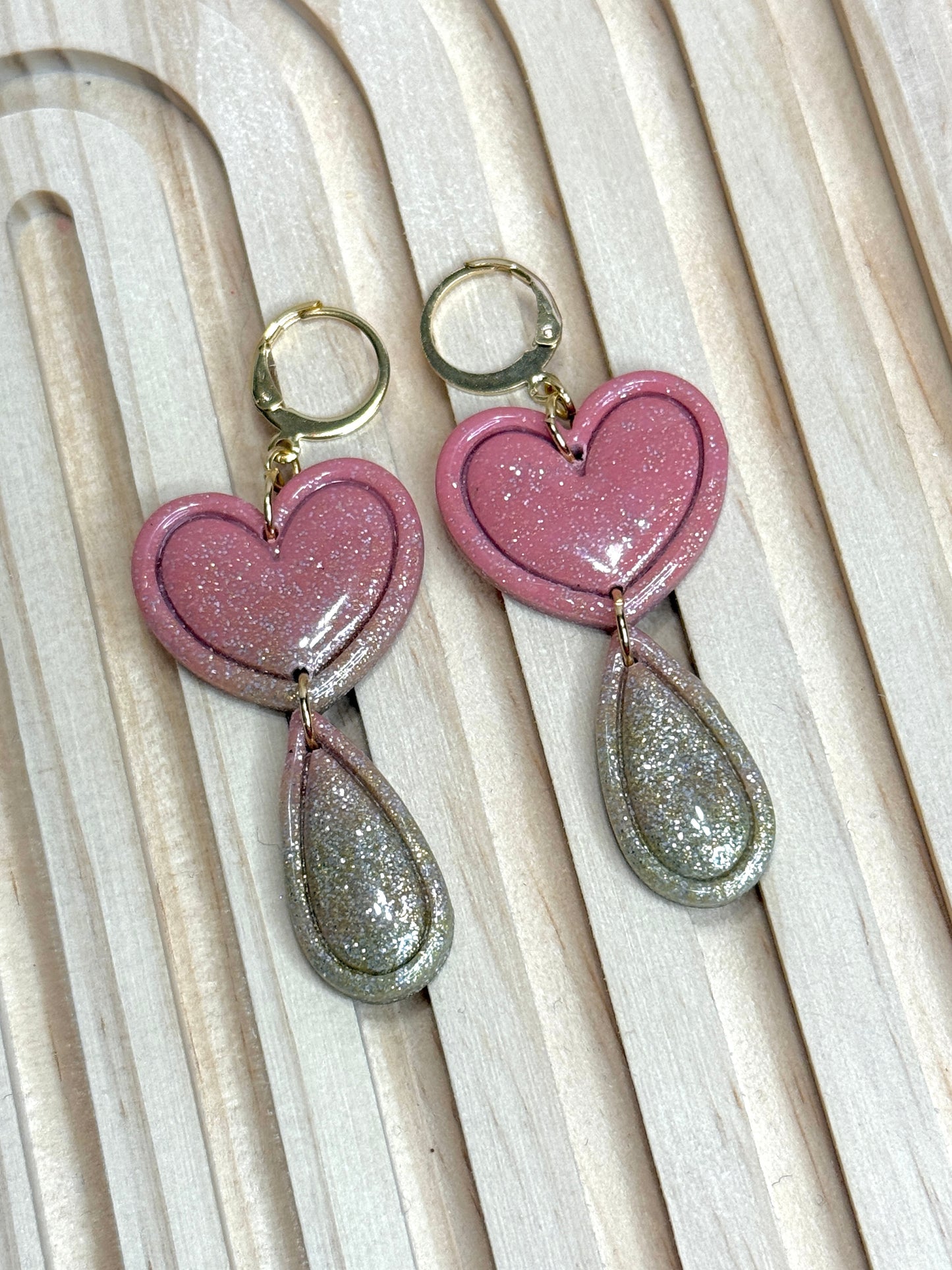 Handmade Pink & Gold Heart Dangles