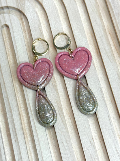 Handmade Pink & Gold Heart Dangles