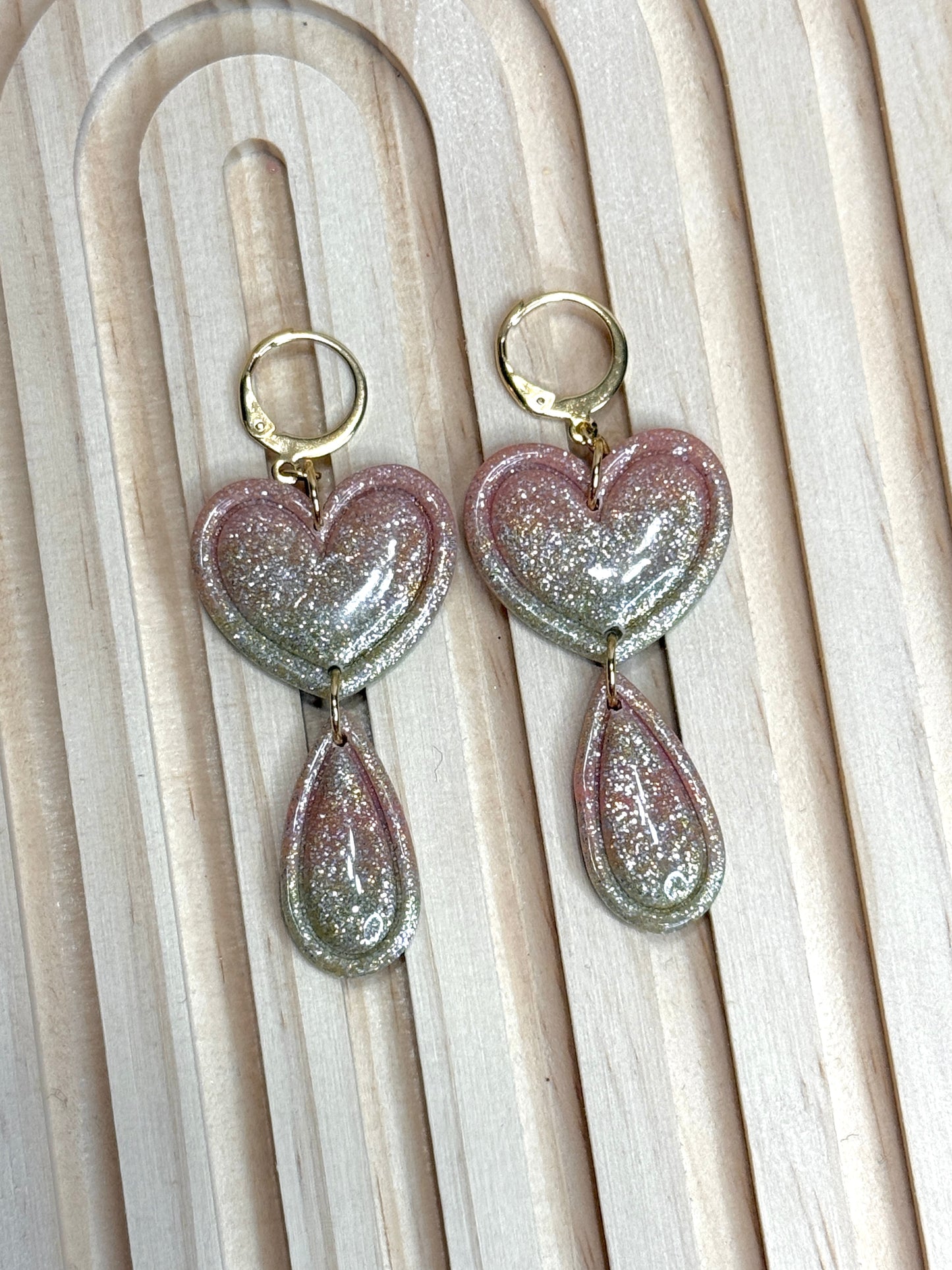 Handmade Pink & Gold Heart Dangles