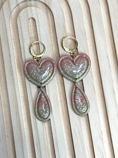 Handmade Pink & Gold Heart Dangles