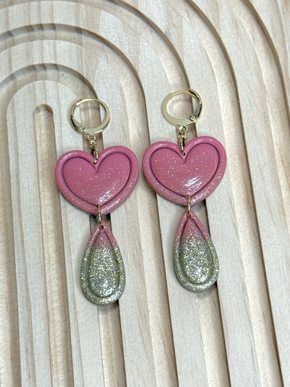 Handmade Pink & Gold Heart Dangles