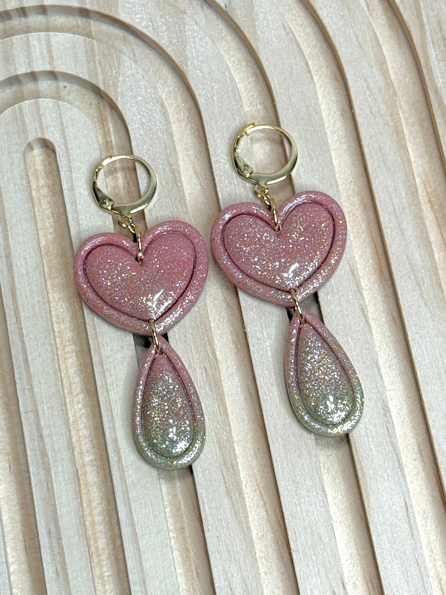 Handmade Pink & Gold Heart Dangles
