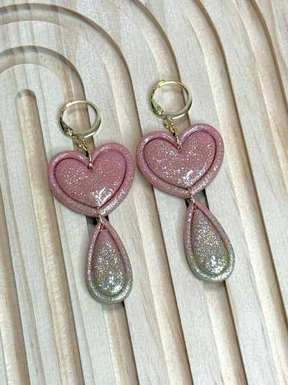 Handmade Pink & Gold Heart Dangles