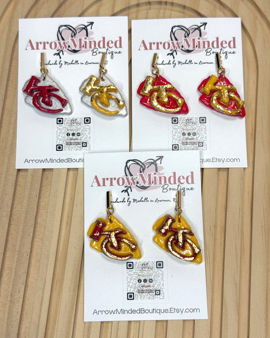 Handmade Kansas City Arrowhead Dangle Earrings