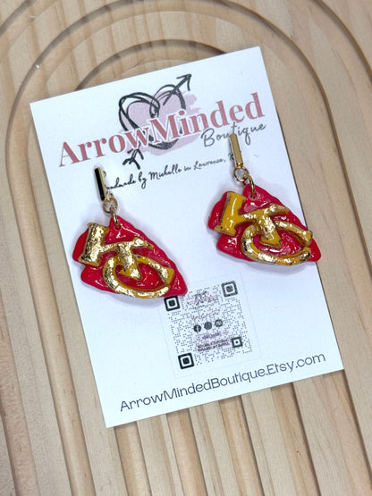 Handmade Kansas City Arrowhead Dangle Earrings