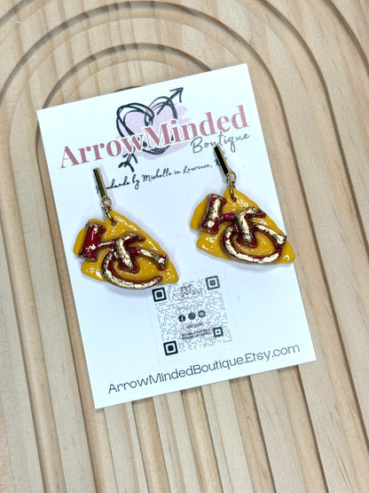 Handmade Kansas City Arrowhead Dangle Earrings