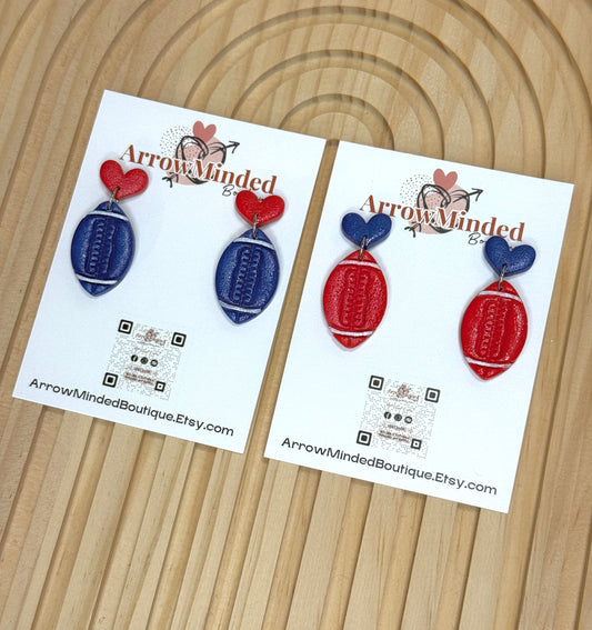 Handmade Red and Blue Football Dangles
