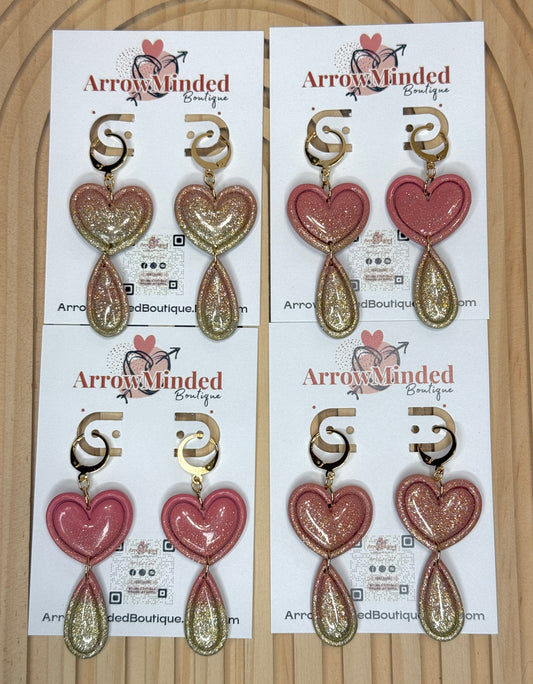 Handmade Pink & Gold Heart Dangles