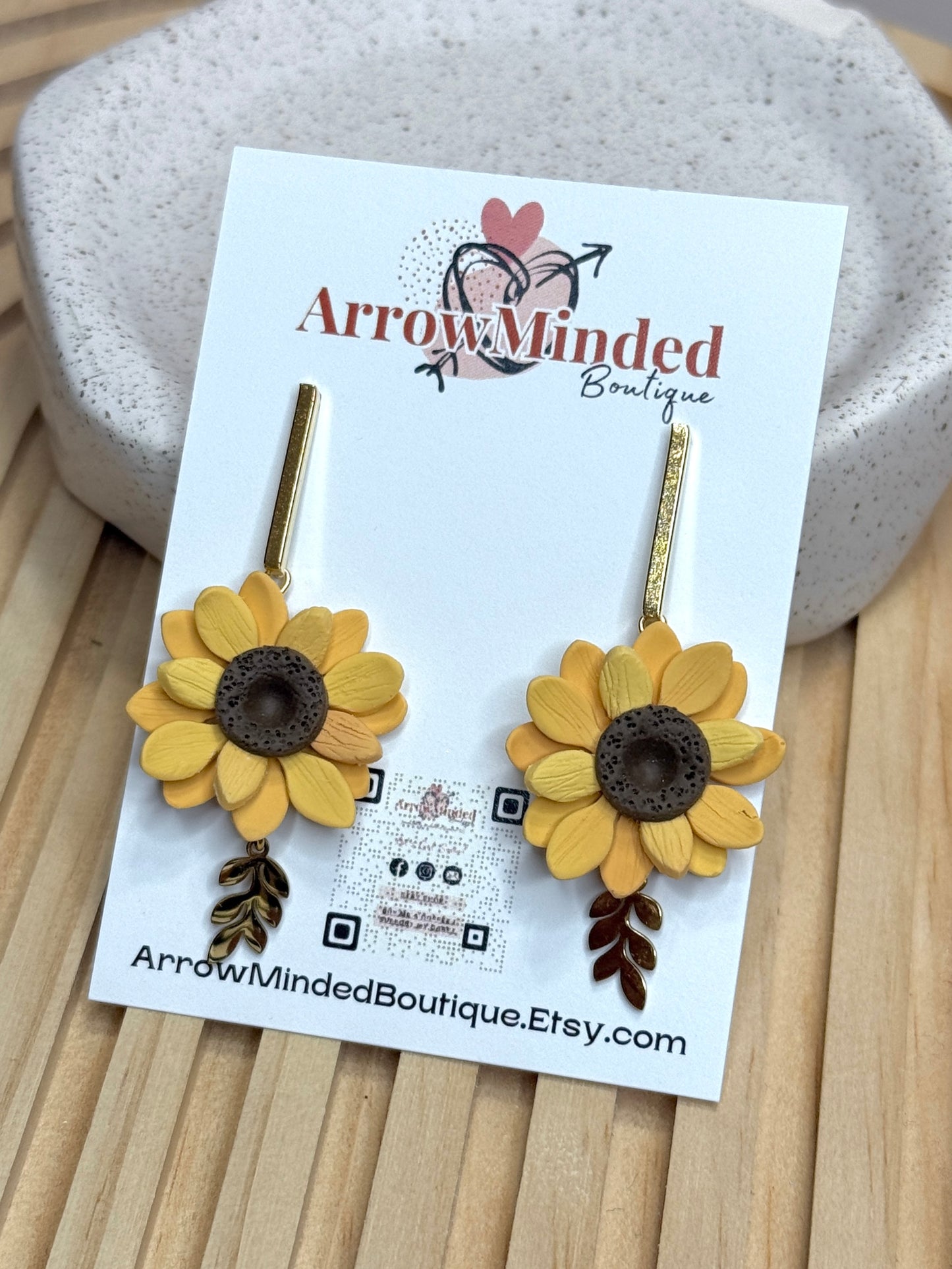 Handmade Sunflower Gold Leaf Dangles