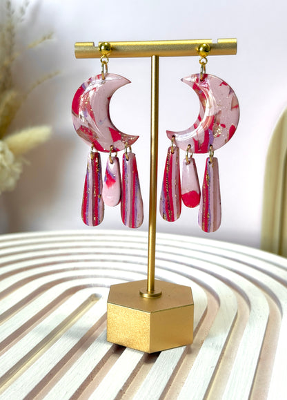 Handmade Crimson & Charm Moon Dangles
