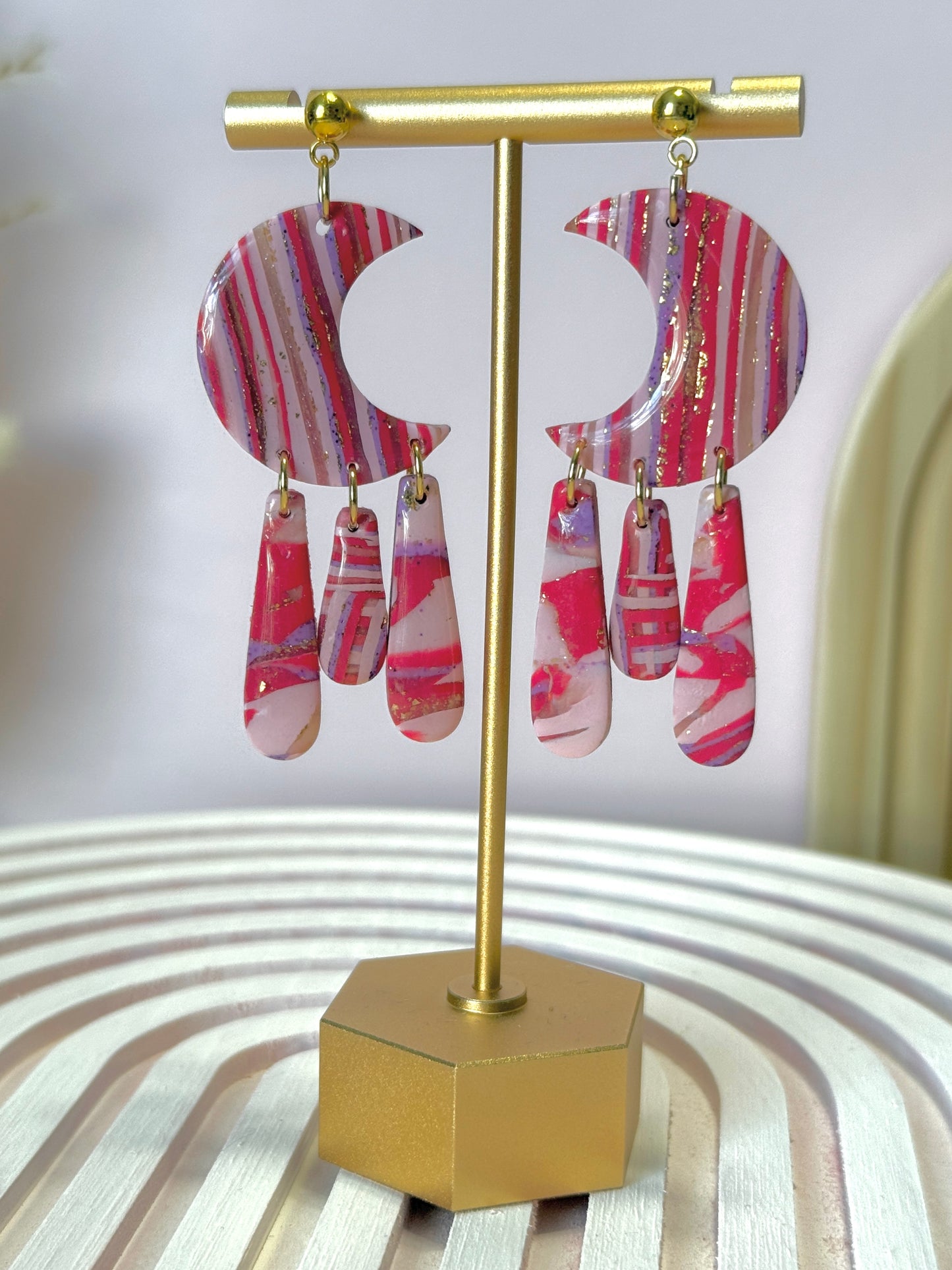Handmade Crimson & Charm Moon Dangles