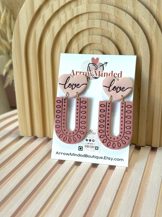 Handmade Boho Pink Heart Love Arch Earrings