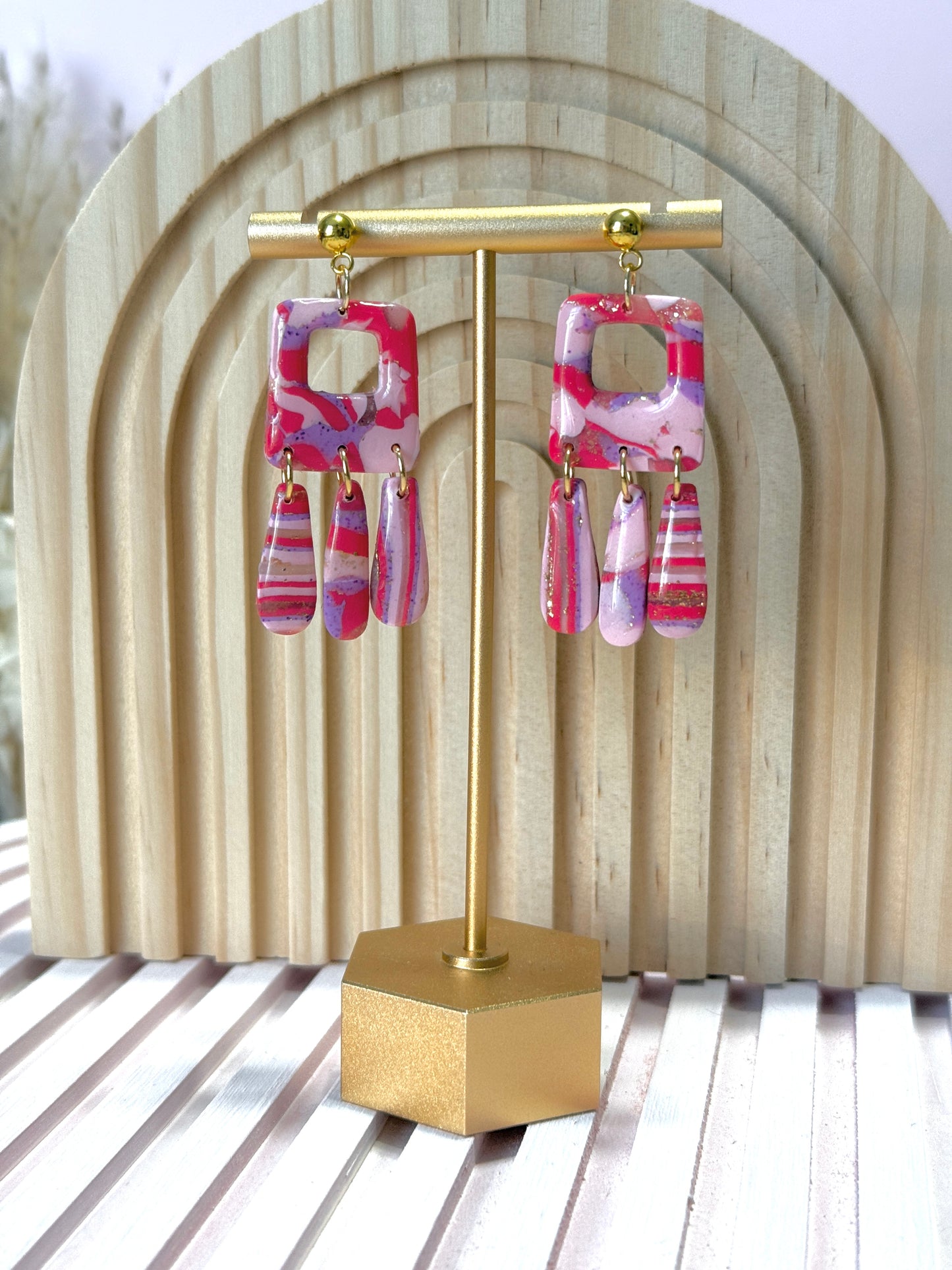 Handmade Crimson & Charm Square Dangles