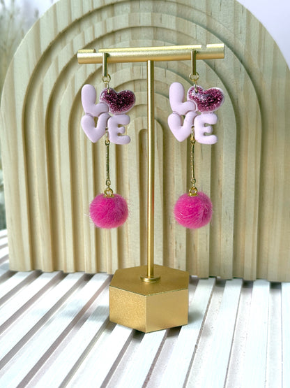 Handmade Pink Love Dangle Earrings