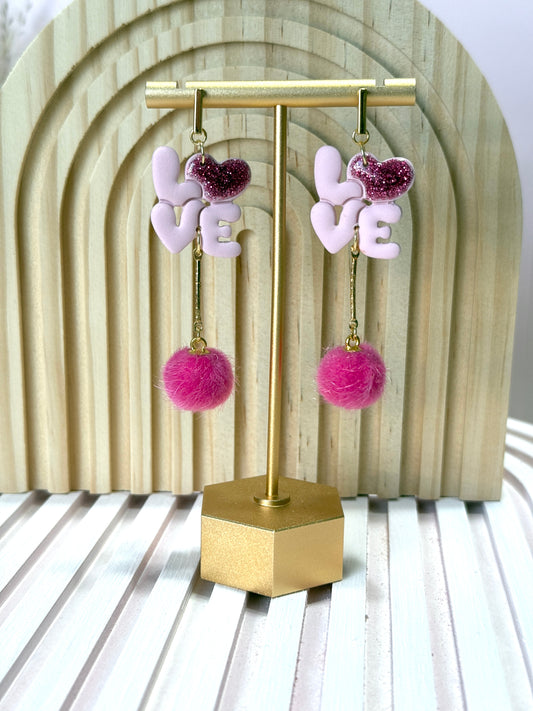 Handmade Pink Love Dangle Earrings