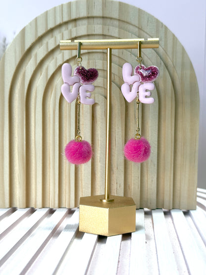 Handmade Pink Love Dangle Earrings