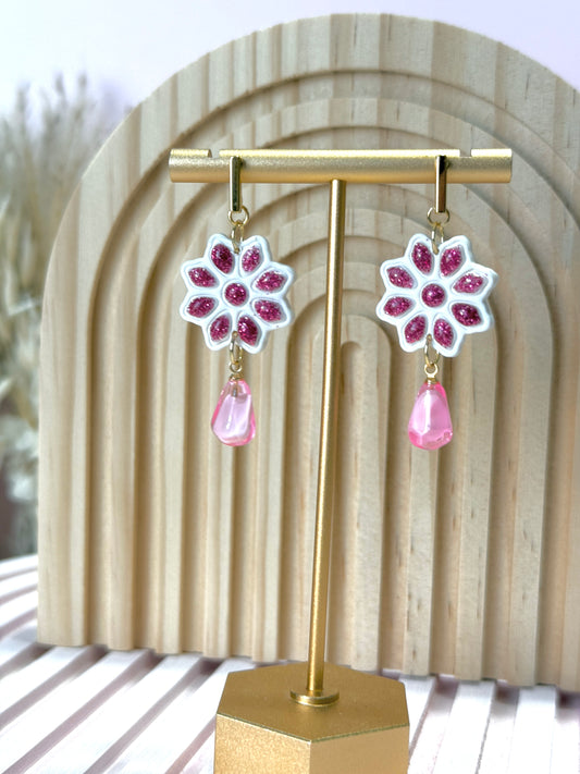 Handmade Sparkling Pink Floral Dangles