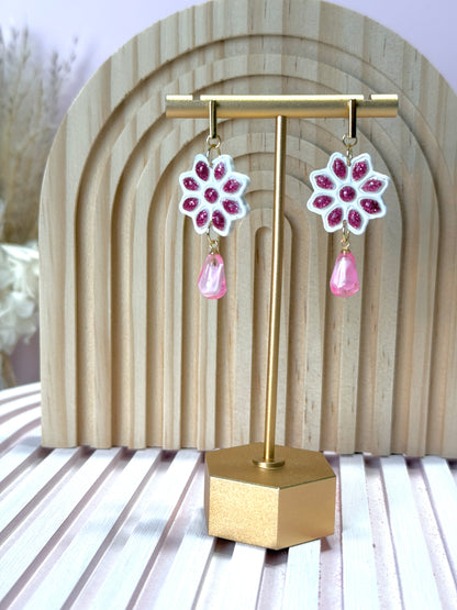 Handmade Sparkling Pink Floral Dangles