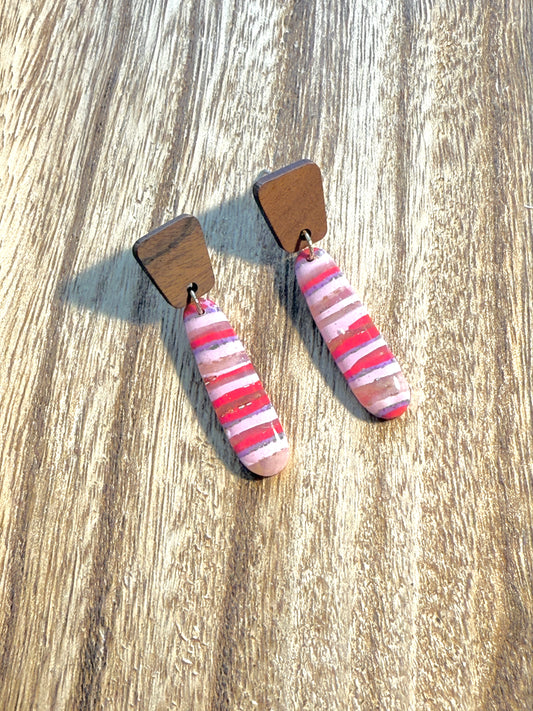 Handmade Crimson & Charm Wood Stud Dangles