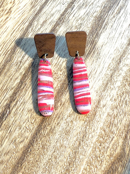Handmade Crimson & Charm Wood Stud Dangles