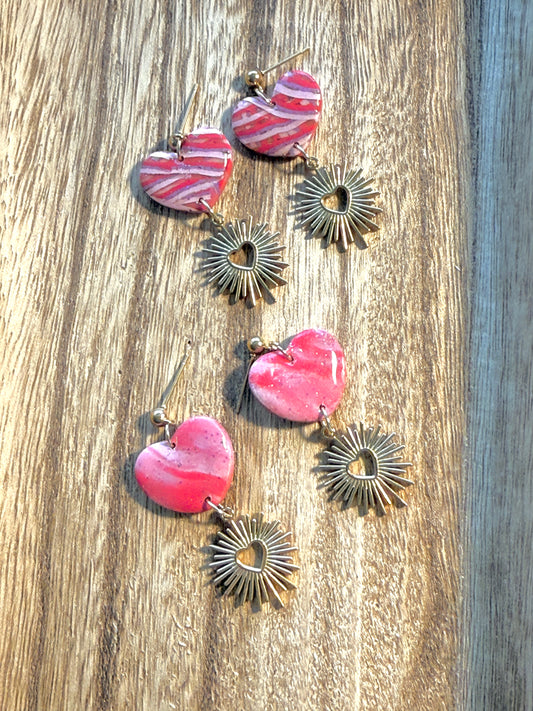 Handmade Crimson & Charm Heart Burst Dangles
