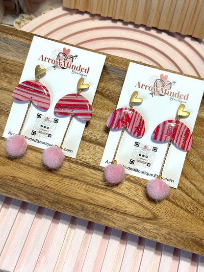 Handmade Crimson & Charm Pom Dangles