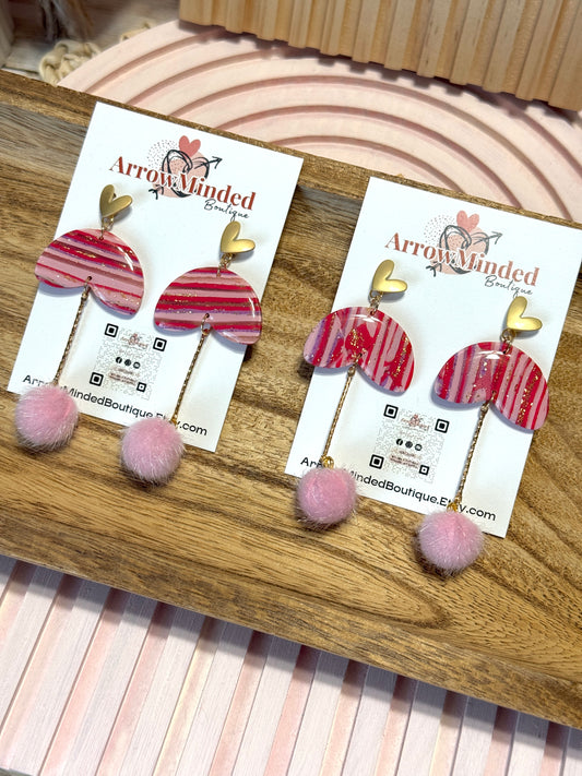 Handmade Crimson & Charm Pom Dangles
