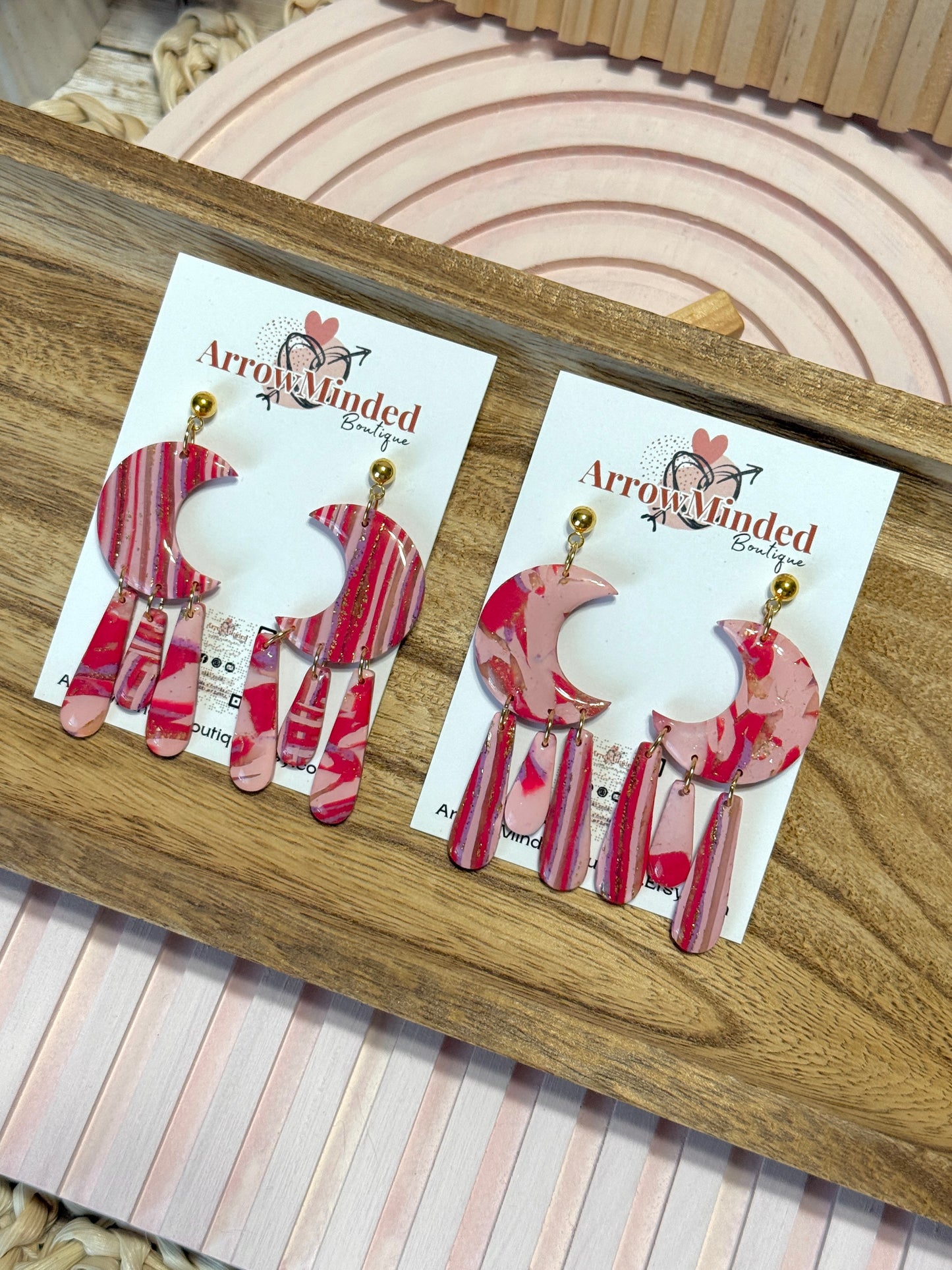 Handmade Crimson & Charm Moon Dangles