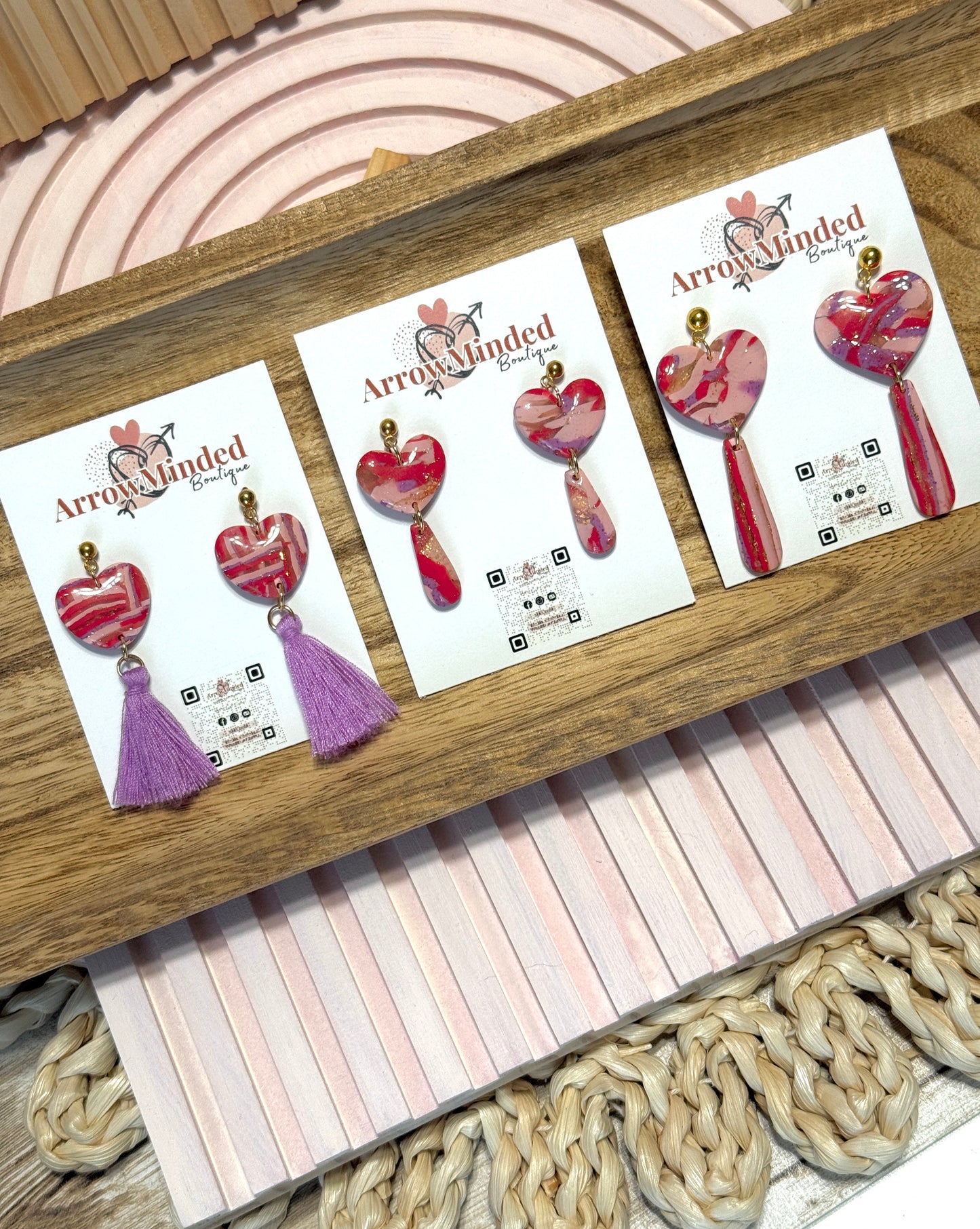Handmade Crimson & Charm Heart Dangles