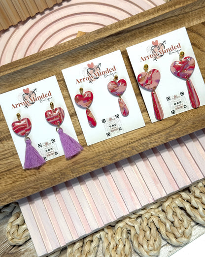 Handmade Crimson & Charm Heart Dangles