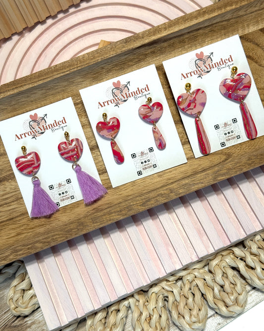 Handmade Crimson & Charm Heart Dangles
